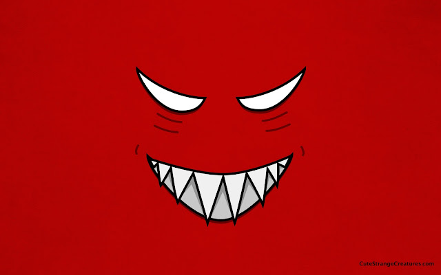 Red desktop wallpaper with an evil grinning face. Resolution 1920x1200. Created by Boriana Giormova