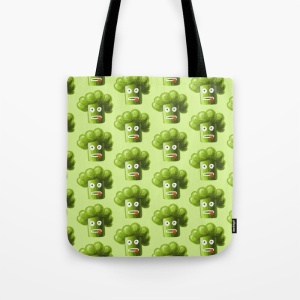 Funny broccoli character tote bag at Society6