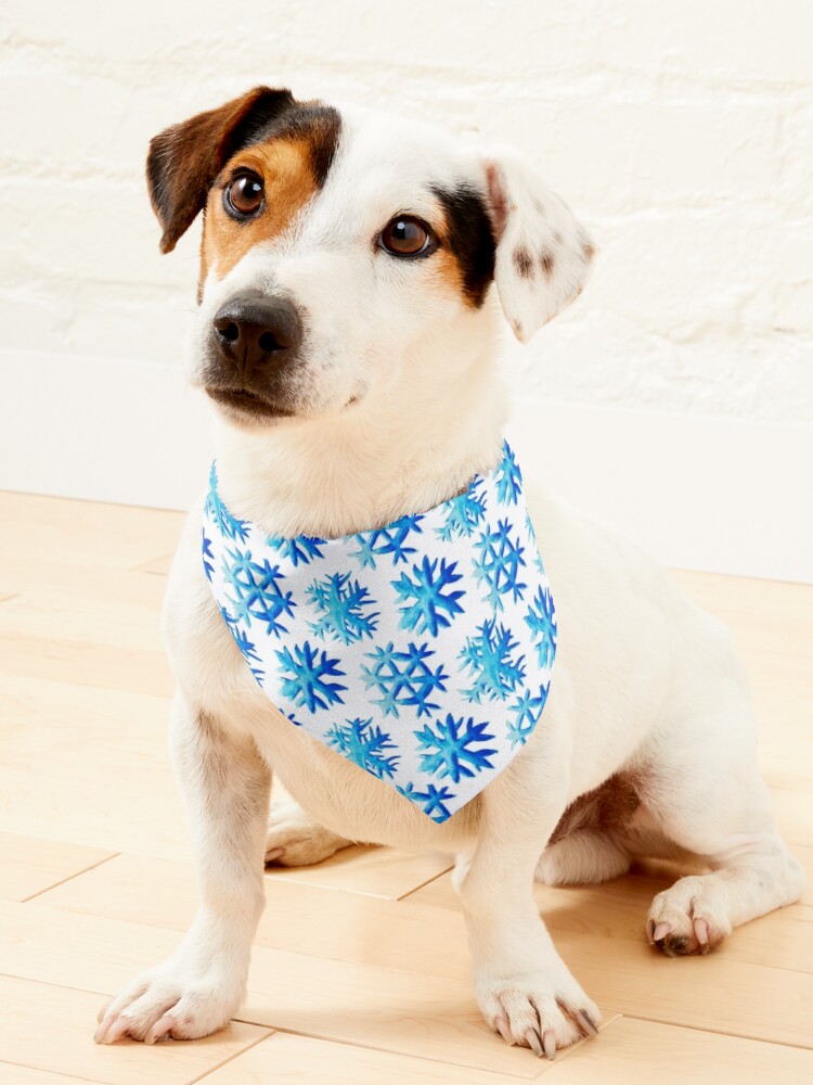 dog with a pet bandana with this winter pattern of watercolor snowflakes